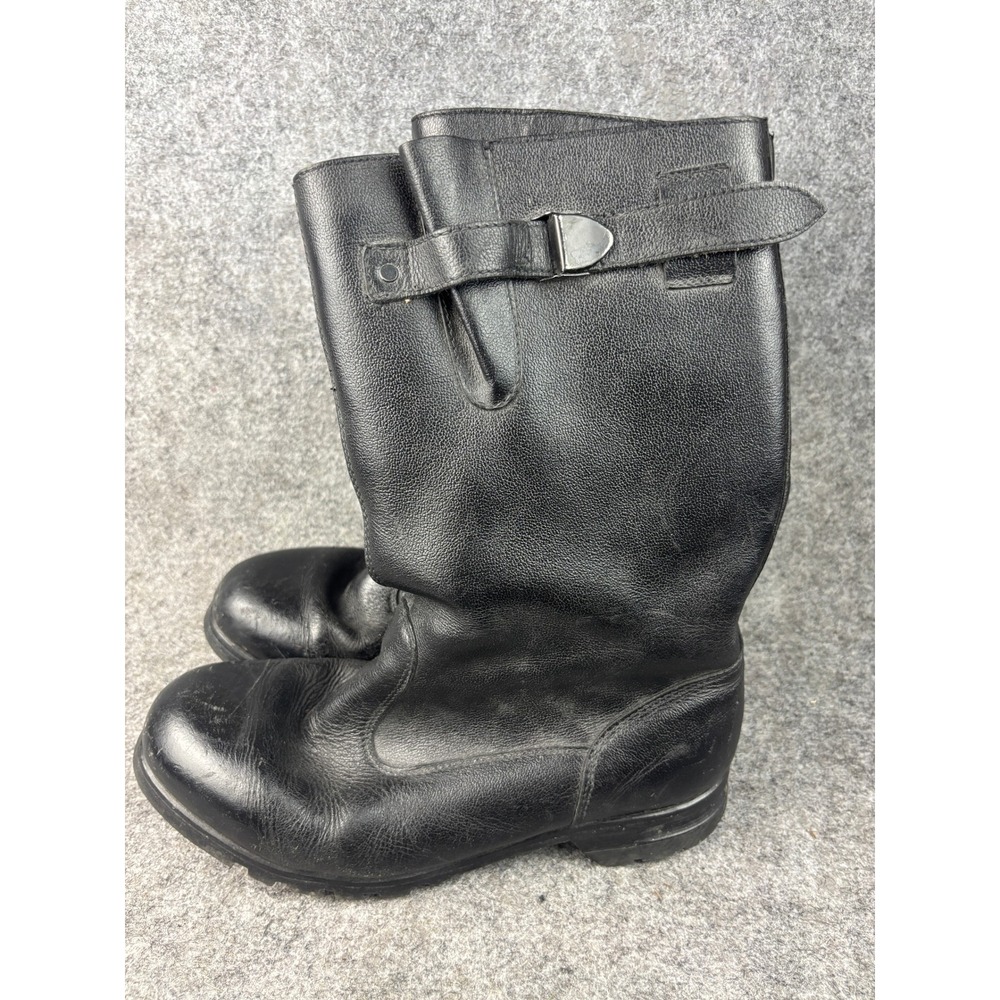 Vintage USSR Soviet Kirza Boots Mens 280 Black Leather Military Buckle Utility